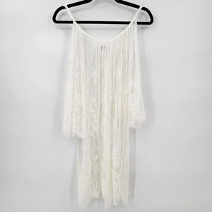 ANSELF Women's L Boho Bell Sleeve Cold Shoulder Lace Tunic Dress Overlay